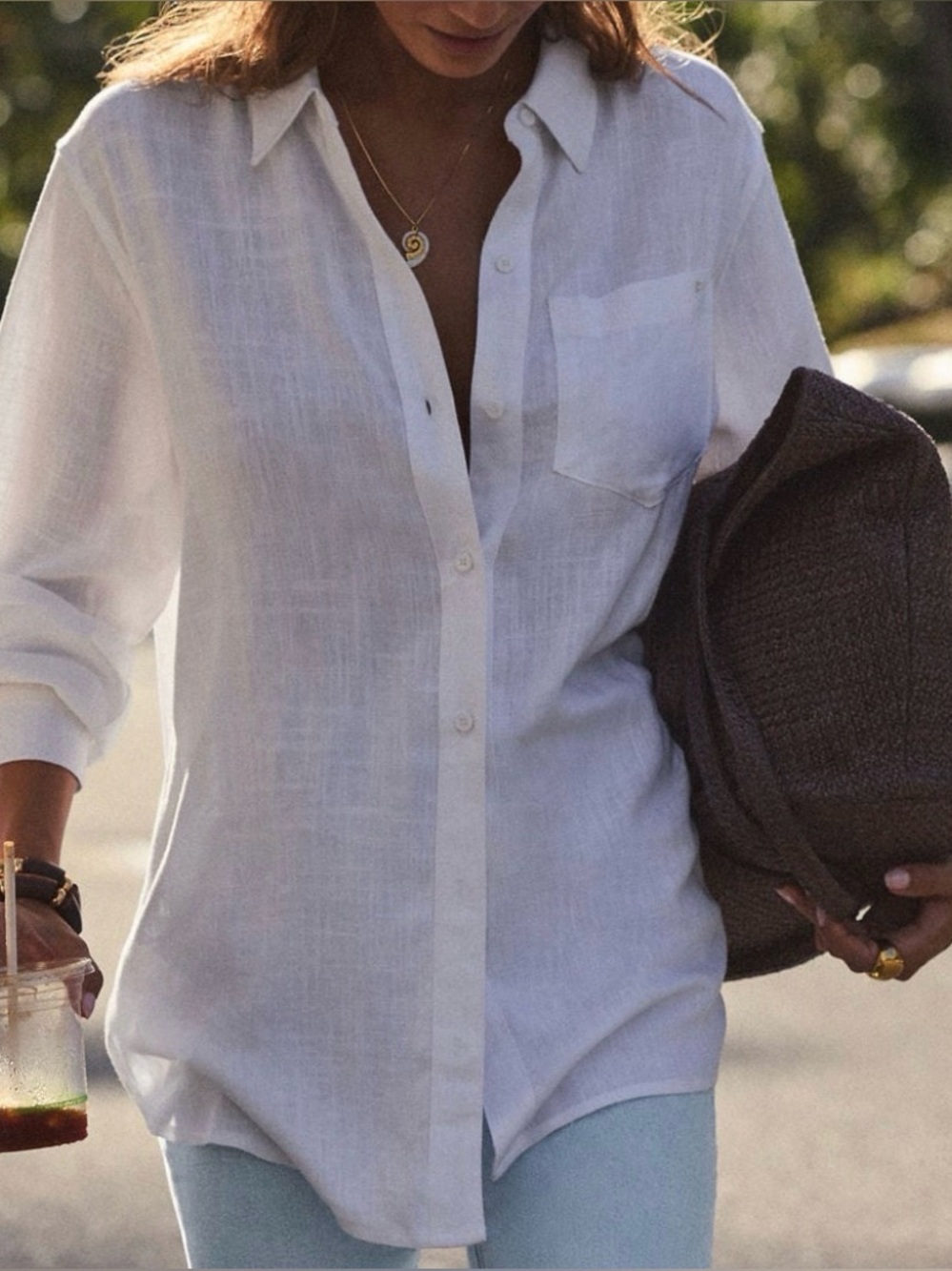 Linen Oversized Button-Up Shirt - Picture 2 of 3